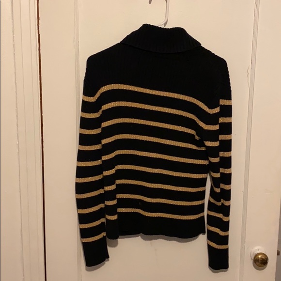 LAUREN Ralph Lauren striped cowl split neck sweater with linked clasp front - Picture 2 of 5